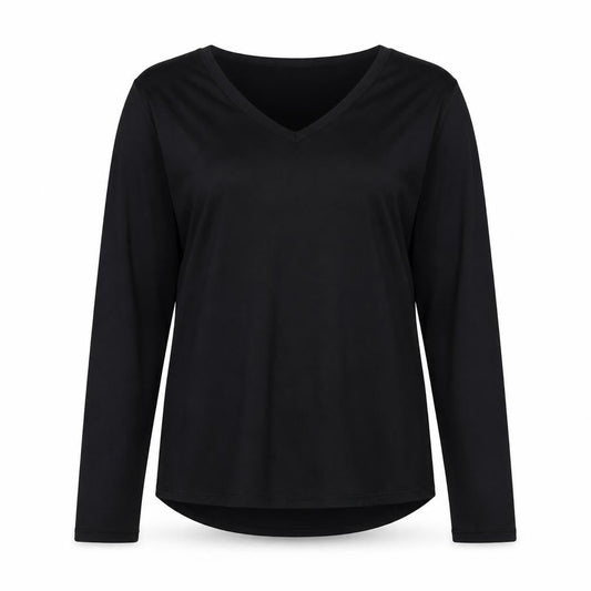 90 Degree Womens Black Polyester Basic T-Shirt Size M V-Neck