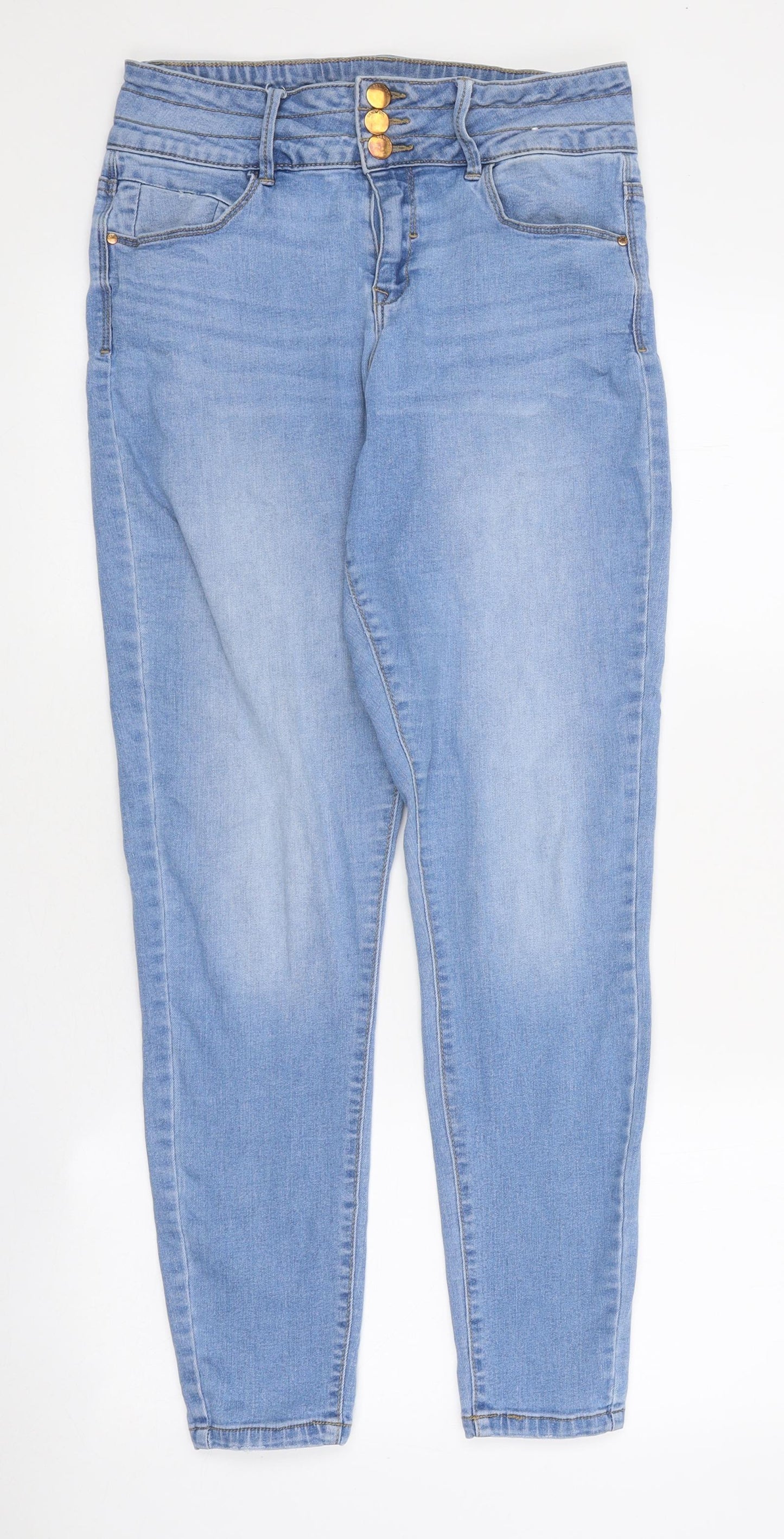 Primark Womens Blue 100% Cotton Tapered Jeans Size 10 L26 in Regular Zip