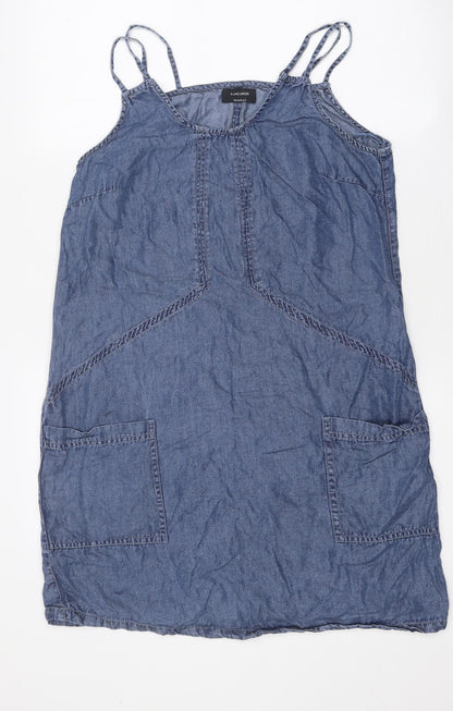 Yessica Womens Blue 100% Cotton Tank Dress Size 8 Square Neck Pullover