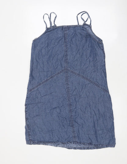 Yessica Womens Blue 100% Cotton Tank Dress Size 8 Square Neck Pullover