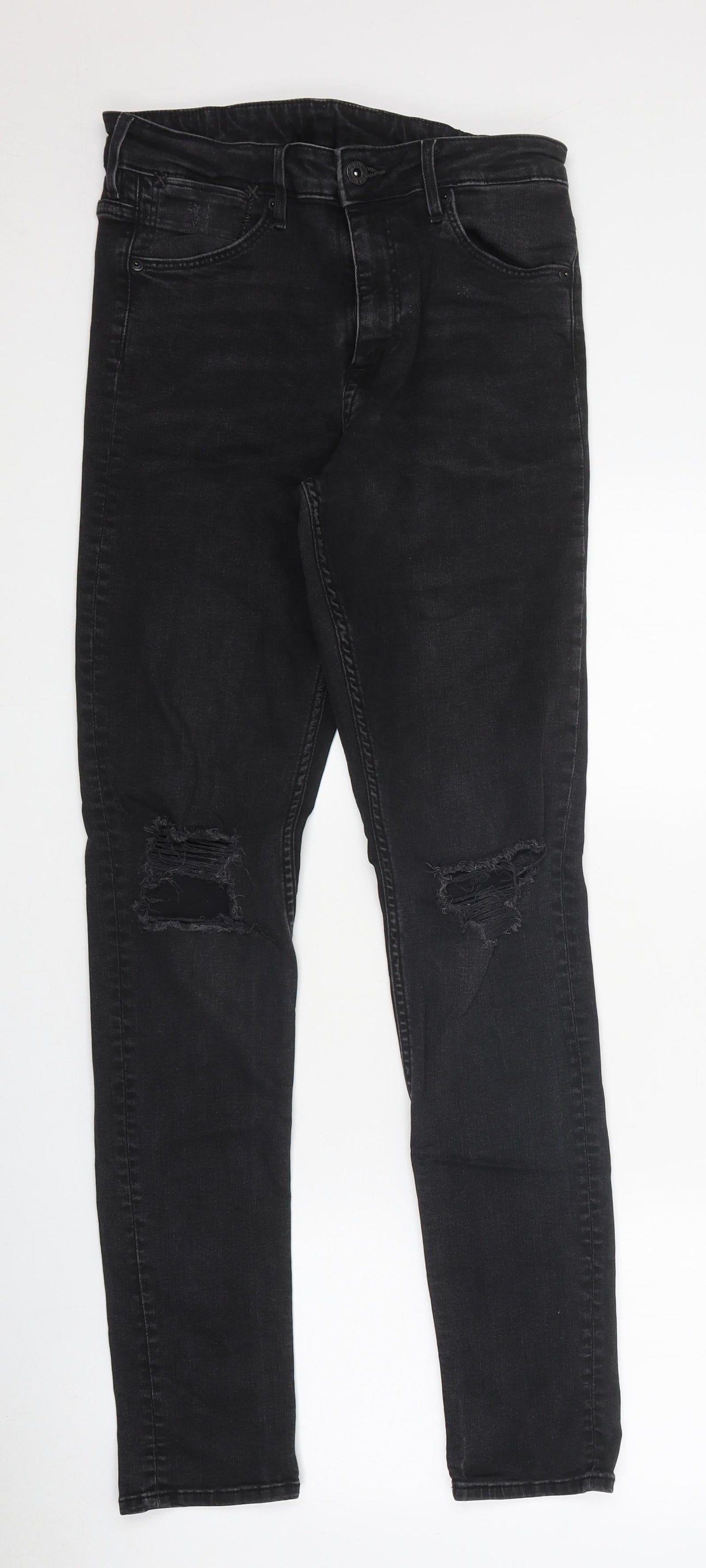 Mens UK Size 30 in Preworn Regular Fit Skinny Black Jeans