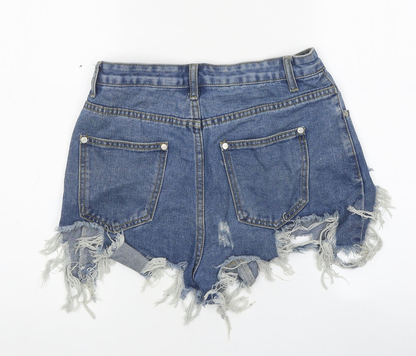 Boohoo Womens Blue 100% Cotton Cut-Off Shorts Size 8 L10 in Regular Zip - Distressed