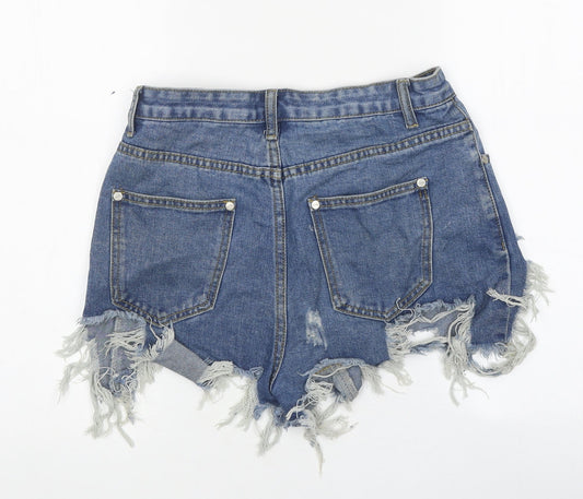 Boohoo Womens Blue 100% Cotton Cut-Off Shorts Size 8 L10 in Regular Zip - Distressed