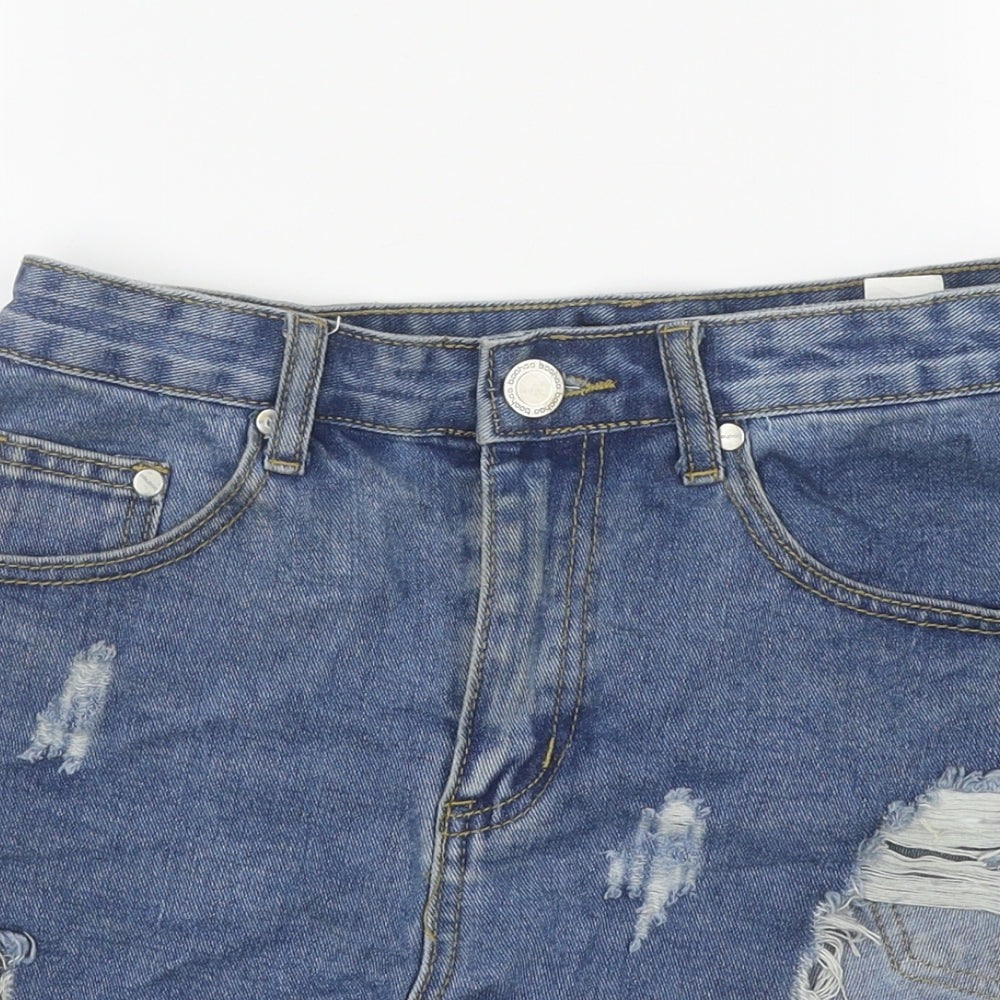 Boohoo Womens Blue 100% Cotton Cut-Off Shorts Size 8 L10 in Regular Zip - Distressed