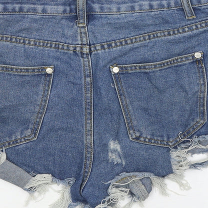 Boohoo Womens Blue 100% Cotton Cut-Off Shorts Size 8 L10 in Regular Zip - Distressed