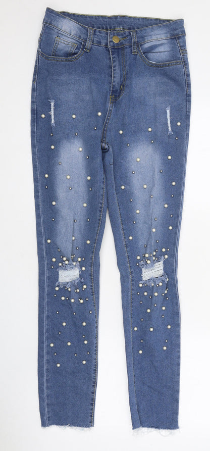 Womens UK Size S Preworn Regular Fit Skinny Blue Jeans
