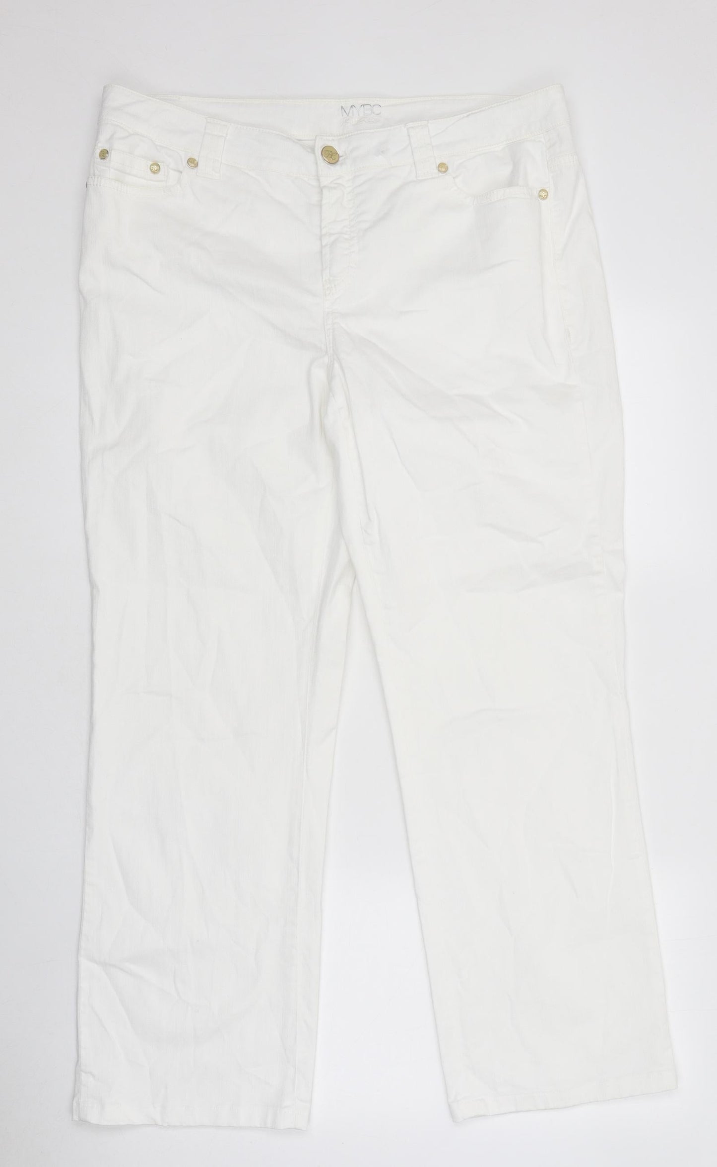 MyBc Womens White 100% Cotton Wide-Leg Jeans Size 40 in L30 in Regular Zip