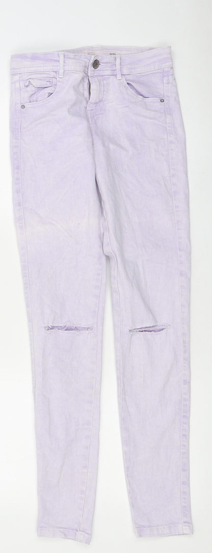 Bershka Womens Purple 100% Cotton Skinny Jeans Size 28 in L29 in Regular Zip
