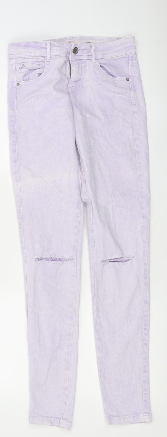 Bershka Womens Purple 100% Cotton Skinny Jeans Size 28 in L29 in Regular Zip