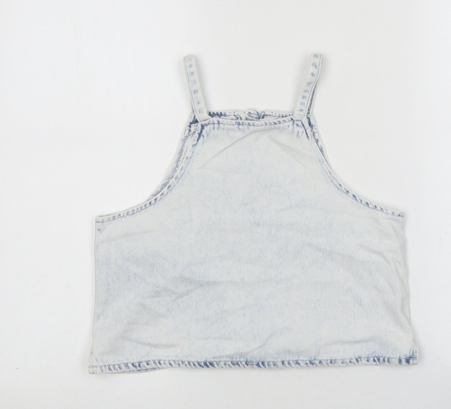 Zara Girls Blue 100% Cotton Basic Tank Size 11-12 Years Square Neck Button