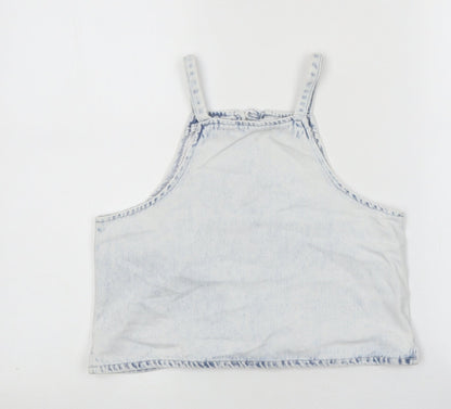 Zara Girls Blue 100% Cotton Basic Tank Size 11-12 Years Square Neck Button