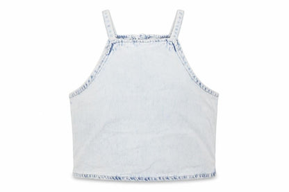 Zara Girls Blue 100% Cotton Basic Tank Size 11-12 Years Square Neck Button