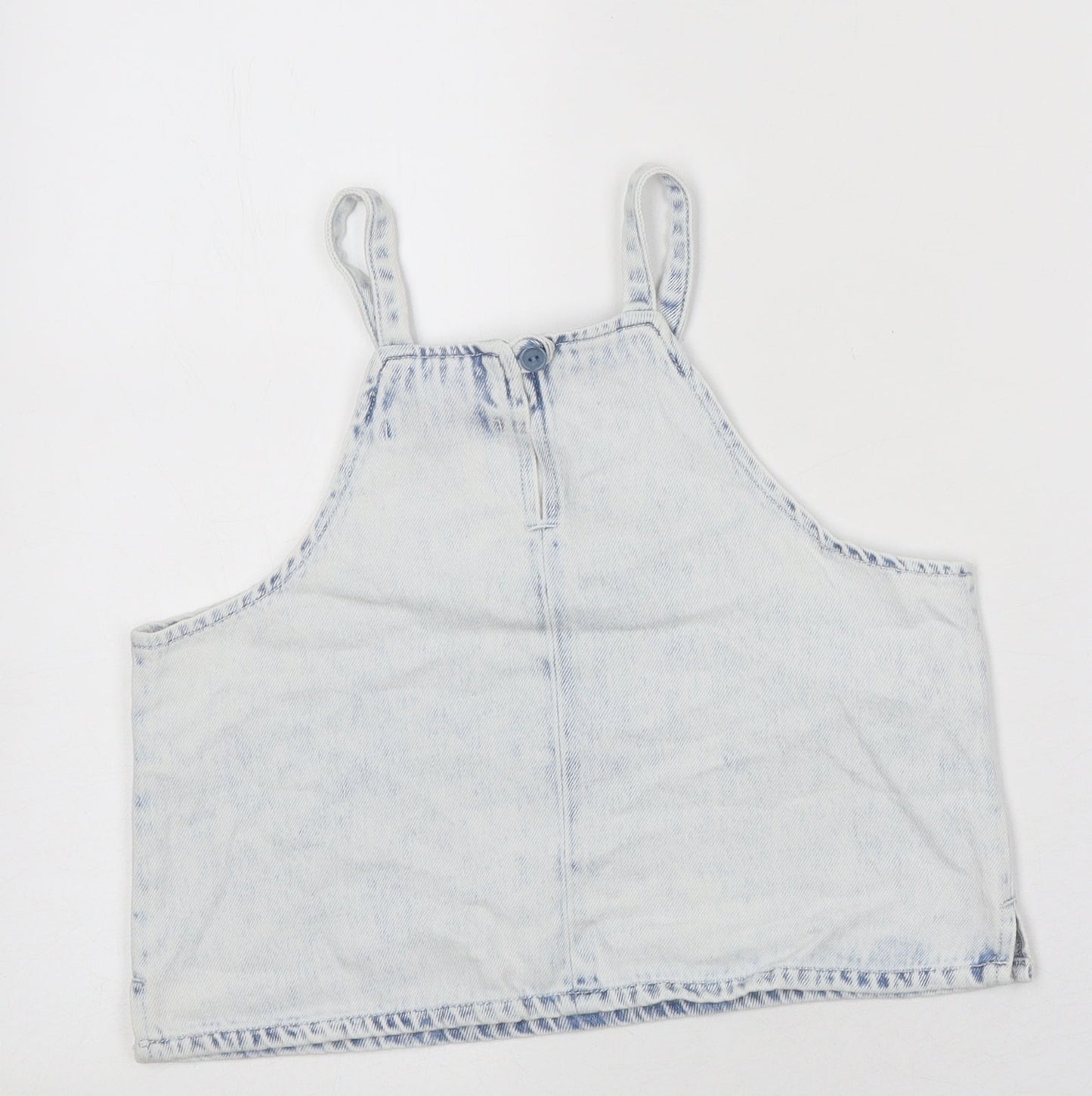 Zara Girls Blue 100% Cotton Basic Tank Size 11-12 Years Square Neck Button