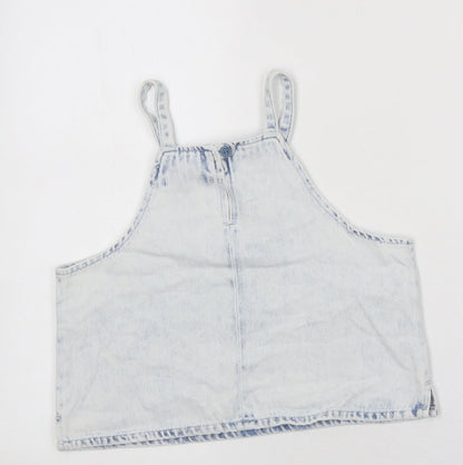 Zara Girls Blue 100% Cotton Basic Tank Size 11-12 Years Square Neck Button