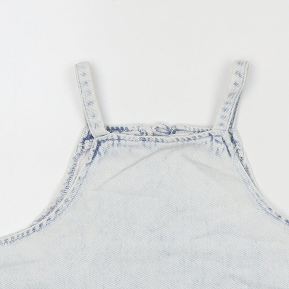 Zara Girls Blue 100% Cotton Basic Tank Size 11-12 Years Square Neck Button