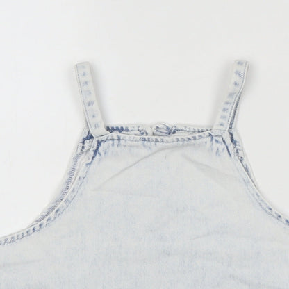 Zara Girls Blue 100% Cotton Basic Tank Size 11-12 Years Square Neck Button