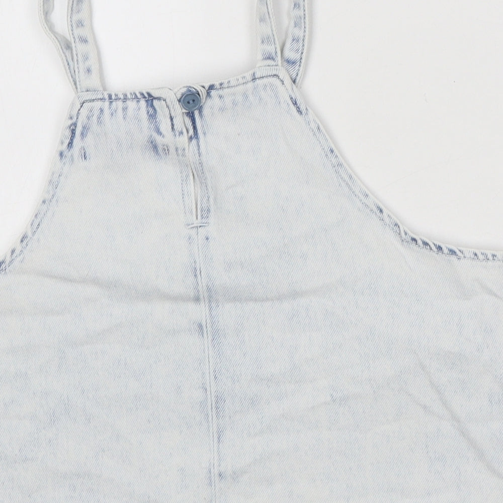Zara Girls Blue 100% Cotton Basic Tank Size 11-12 Years Square Neck Button