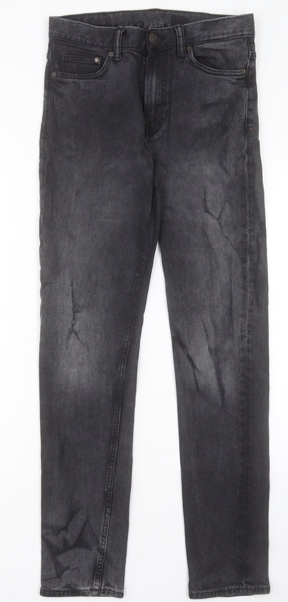 H&M Mens Black Cotton Straight Jeans Size 28 in L32 in Slim Button