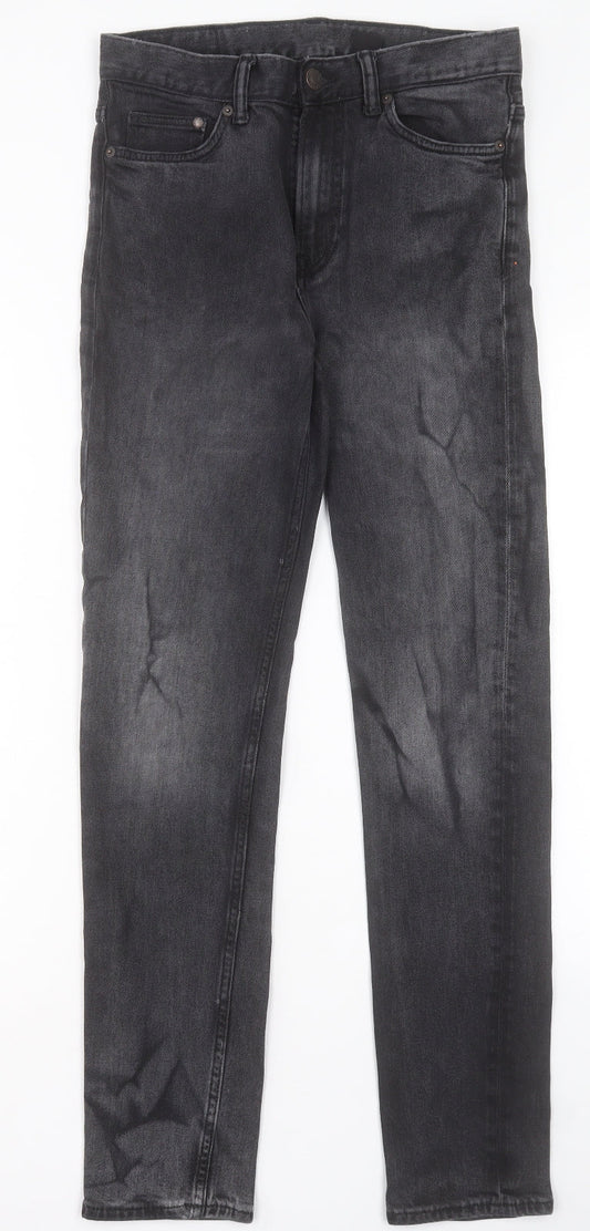 H&M Mens Black Cotton Straight Jeans Size 28 in L32 in Slim Button