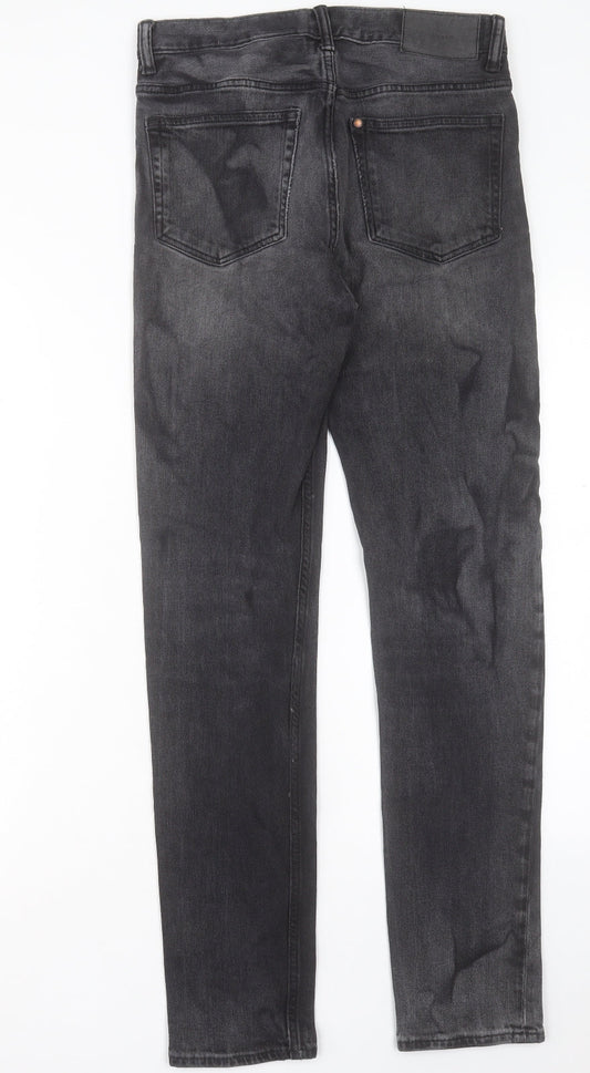 H&M Mens Black Cotton Straight Jeans Size 28 in L32 in Slim Button