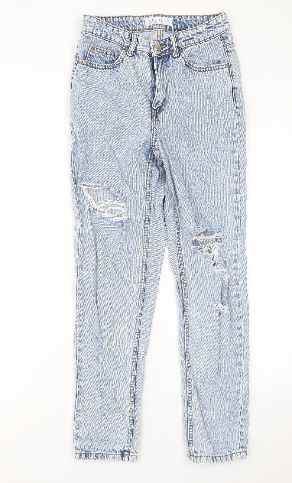 Denim & Co. Womens Blue Cotton Straight Jeans Size 6 L28 in Regular Button