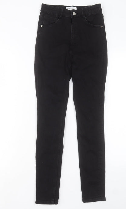 Zara Womens Black Cotton Skinny Jeans Size 8 L26 in Regular Button