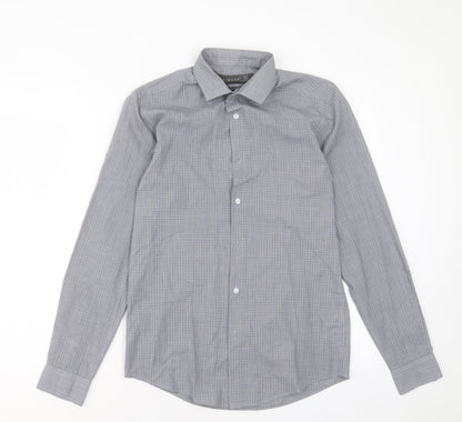 Primark Mens Grey Plaid Cotton Button-Up Size 14.5 Collared Button