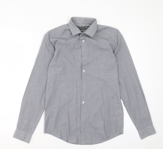 Primark Mens Grey Plaid Cotton Button-Up Size 14.5 Collared Button