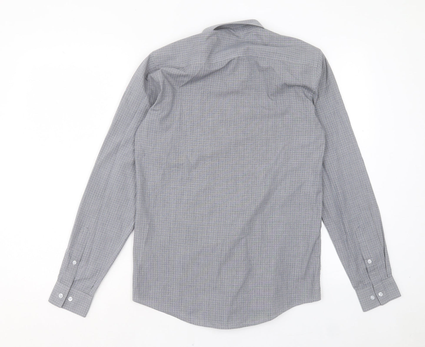 Primark Mens Grey Plaid Cotton Button-Up Size 14.5 Collared Button