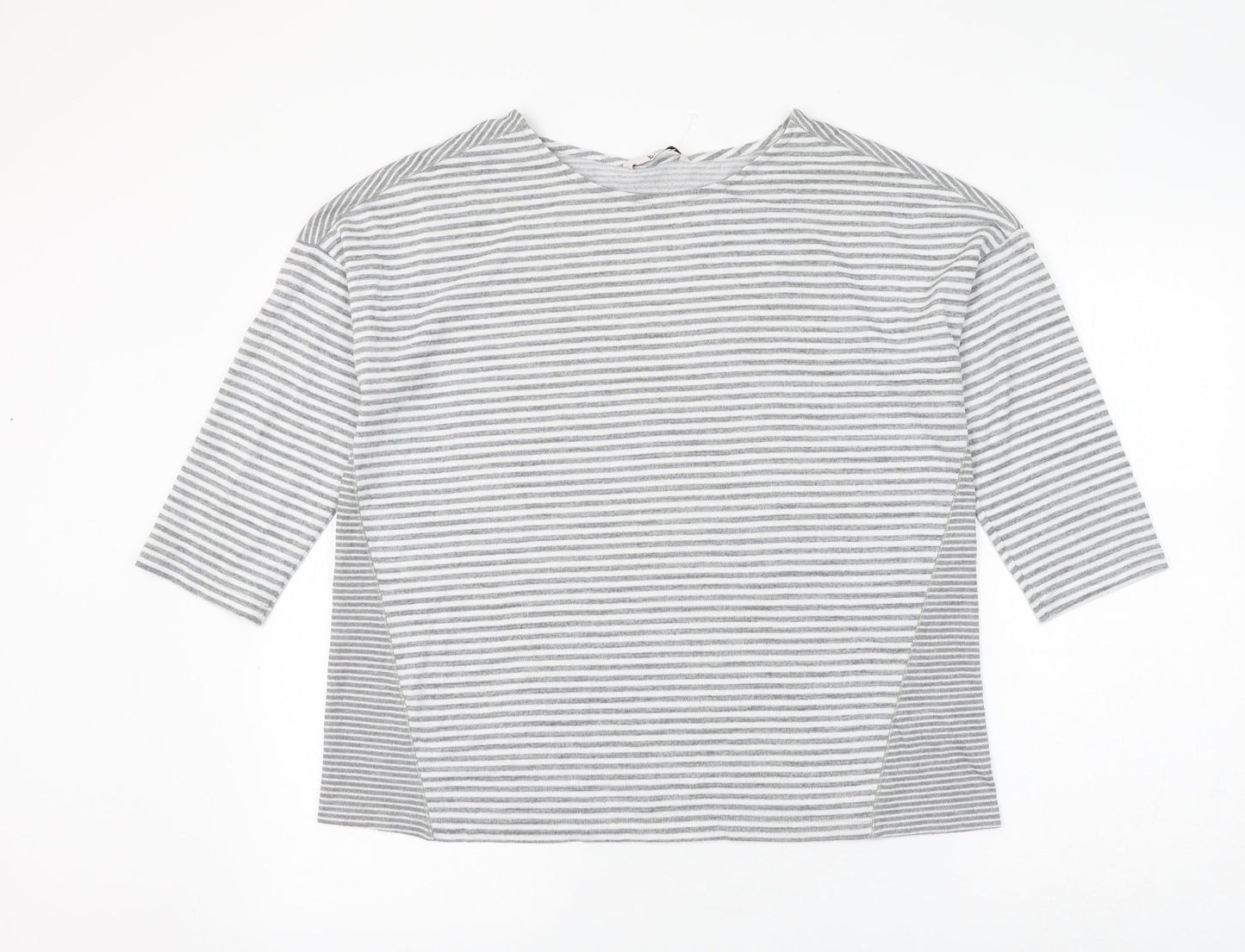 TU Womens Grey Round Neck Striped Polyester Pullover Jumper Size 14