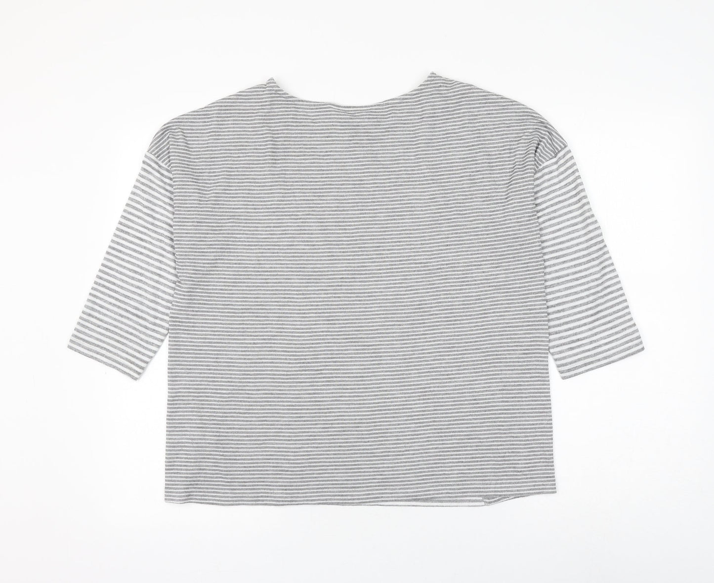 TU Womens Grey Round Neck Striped Polyester Pullover Jumper Size 14