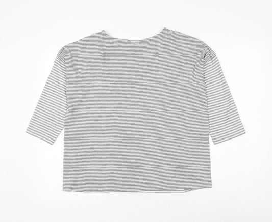 TU Womens Grey Round Neck Striped Polyester Pullover Jumper Size 14