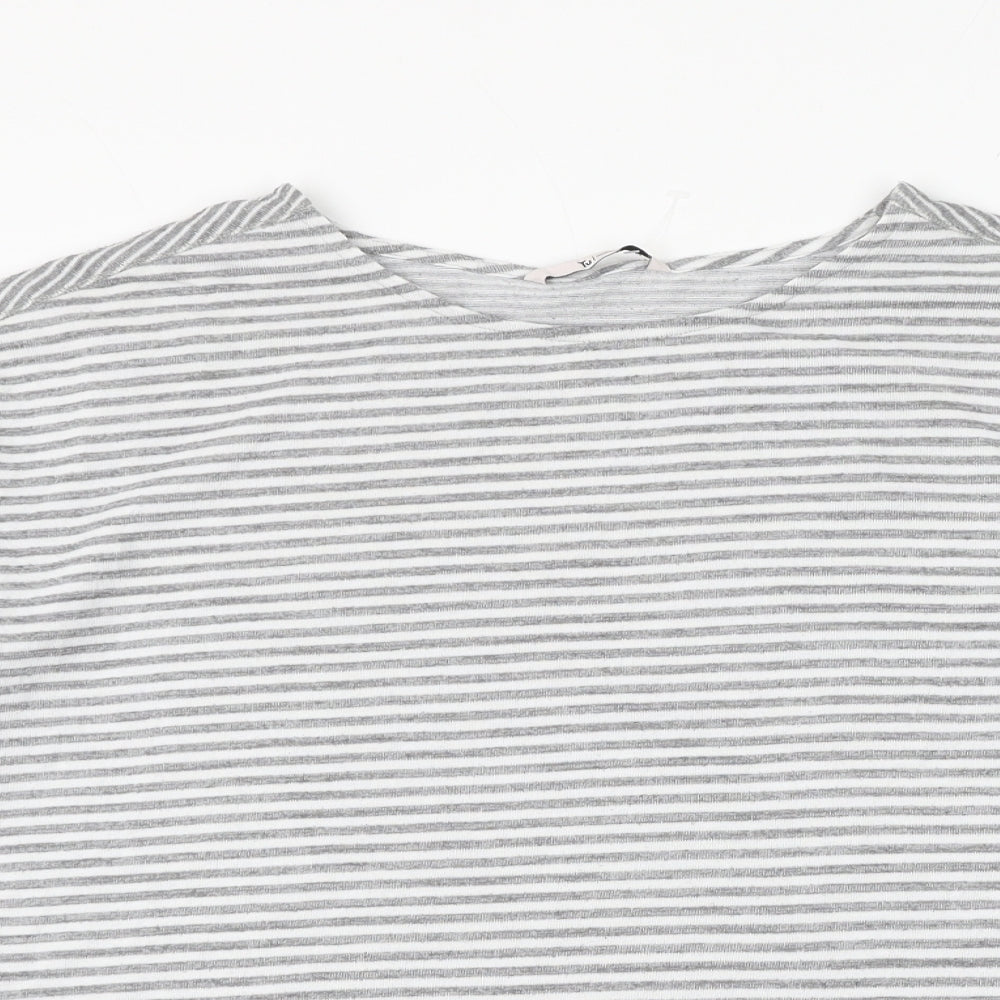 TU Womens Grey Round Neck Striped Polyester Pullover Jumper Size 14