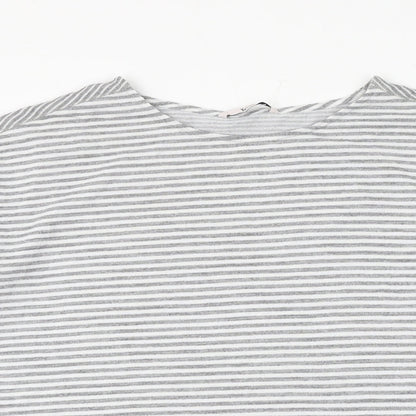 TU Womens Grey Round Neck Striped Polyester Pullover Jumper Size 14