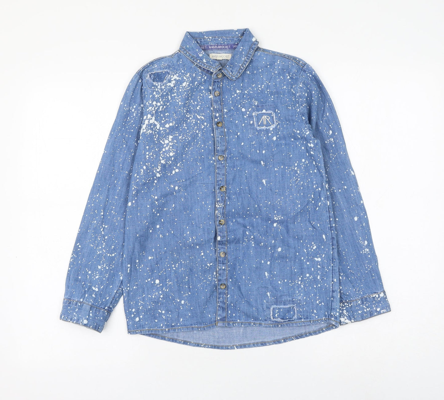 Angel & Rocket Girls Blue Geometric Cotton Basic Button-Up Size 11 Years Collared Button - Splatter