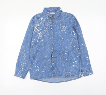 Angel & Rocket Girls Blue Geometric Cotton Basic Button-Up Size 11 Years Collared Button - Splatter