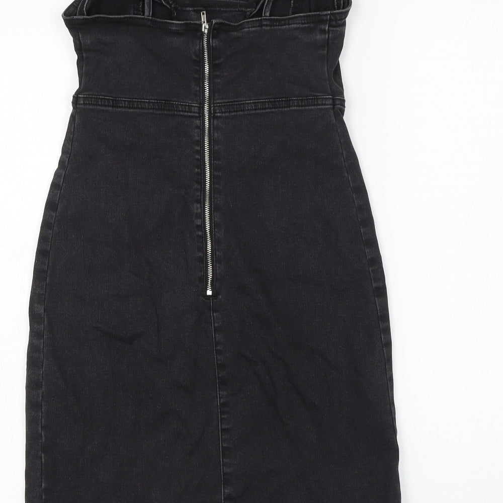 Primark Womens Black Cotton Pencil Dress Size 6 Sweetheart Lace Up