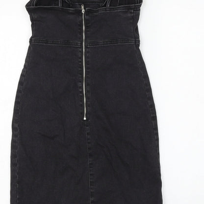 Primark Womens Black Cotton Pencil Dress Size 6 Sweetheart Lace Up