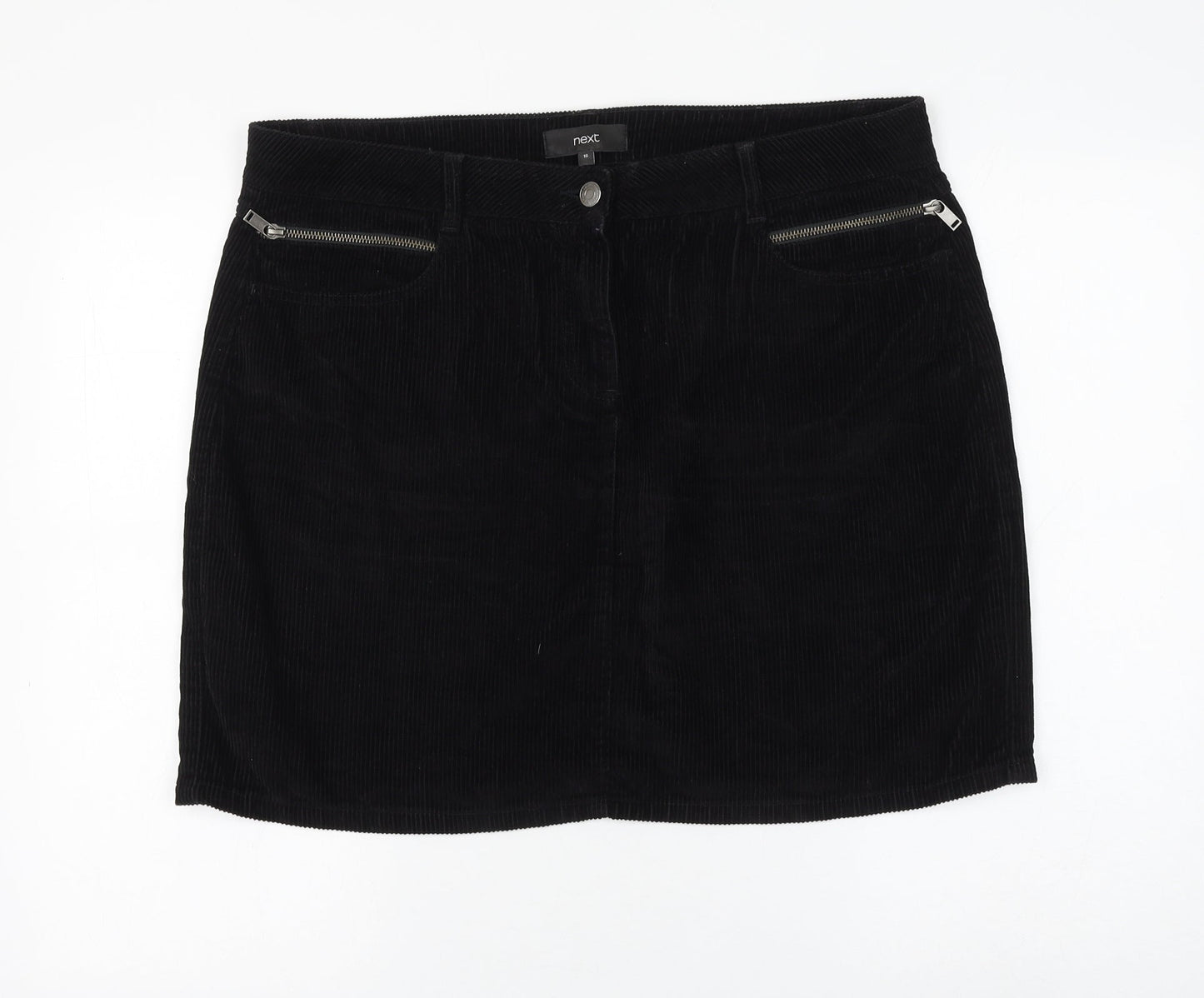 NEXT Womens Black Cotton A-Line Skirt Size 8 Zip