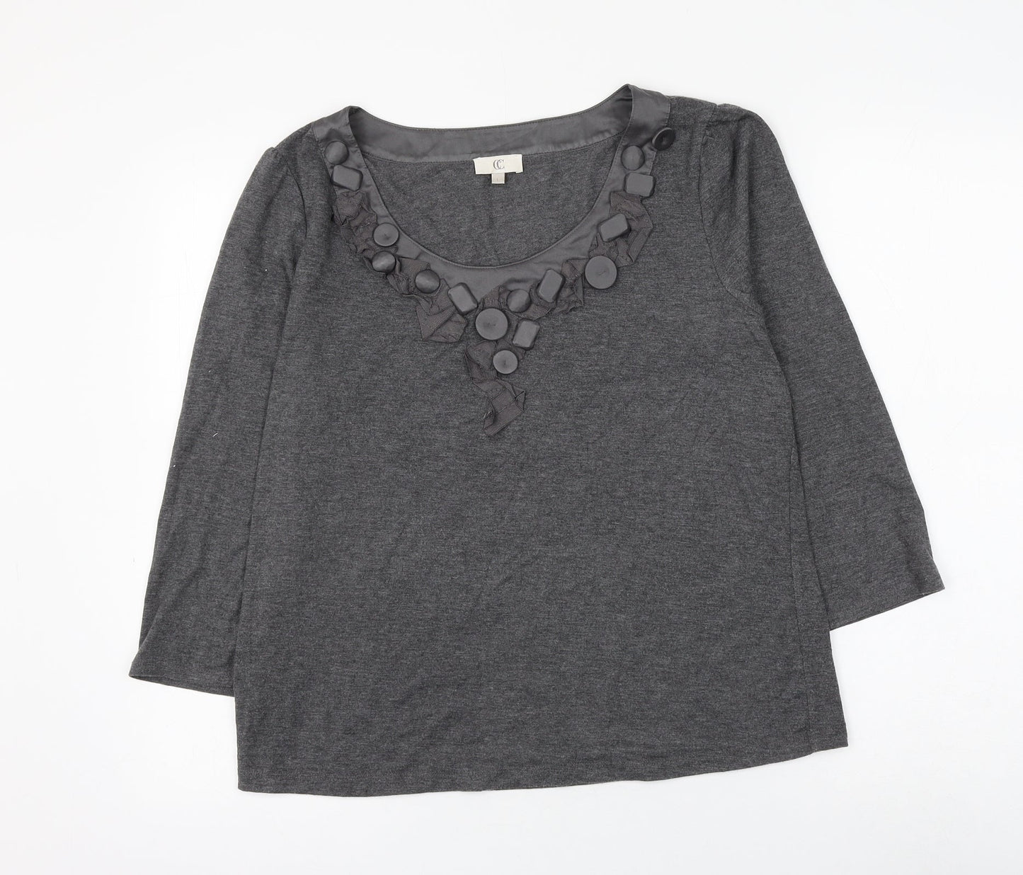 CC Womens Grey Polyester Basic Blouse Size L Scoop Neck