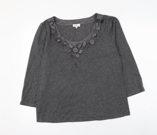 CC Womens Grey Polyester Basic Blouse Size L Scoop Neck