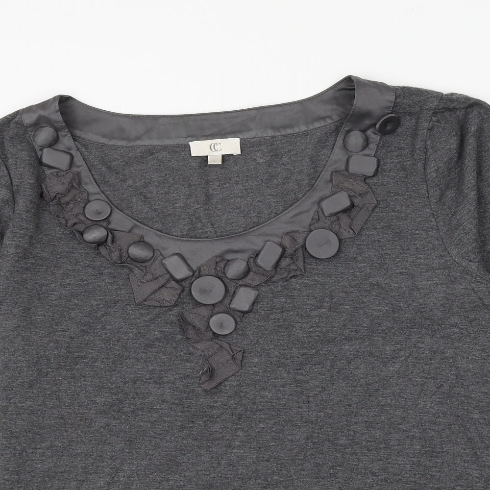 CC Womens Grey Polyester Basic Blouse Size L Scoop Neck