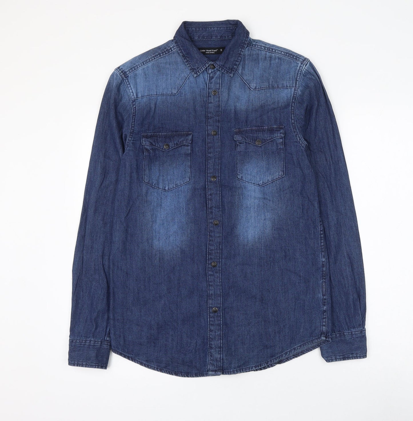Mens UK Size S Cedar Wood State Blue  Button-Up Long Sleeve Casual Shirt