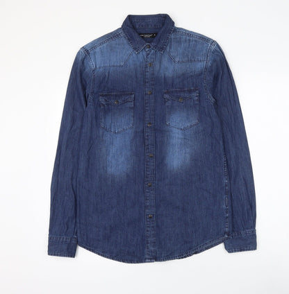 Mens UK Size S Cedar Wood State Blue  Button-Up Long Sleeve Casual Shirt