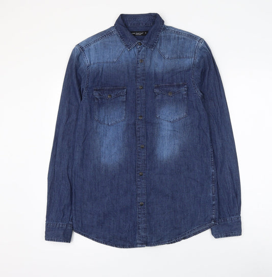 Mens UK Size S Cedar Wood State Blue  Button-Up Long Sleeve Casual Shirt