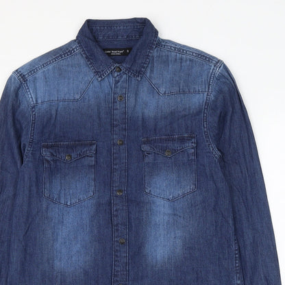 Mens UK Size S Cedar Wood State Blue  Button-Up Long Sleeve Casual Shirt