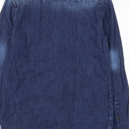 Mens UK Size S Cedar Wood State Blue  Button-Up Long Sleeve Casual Shirt