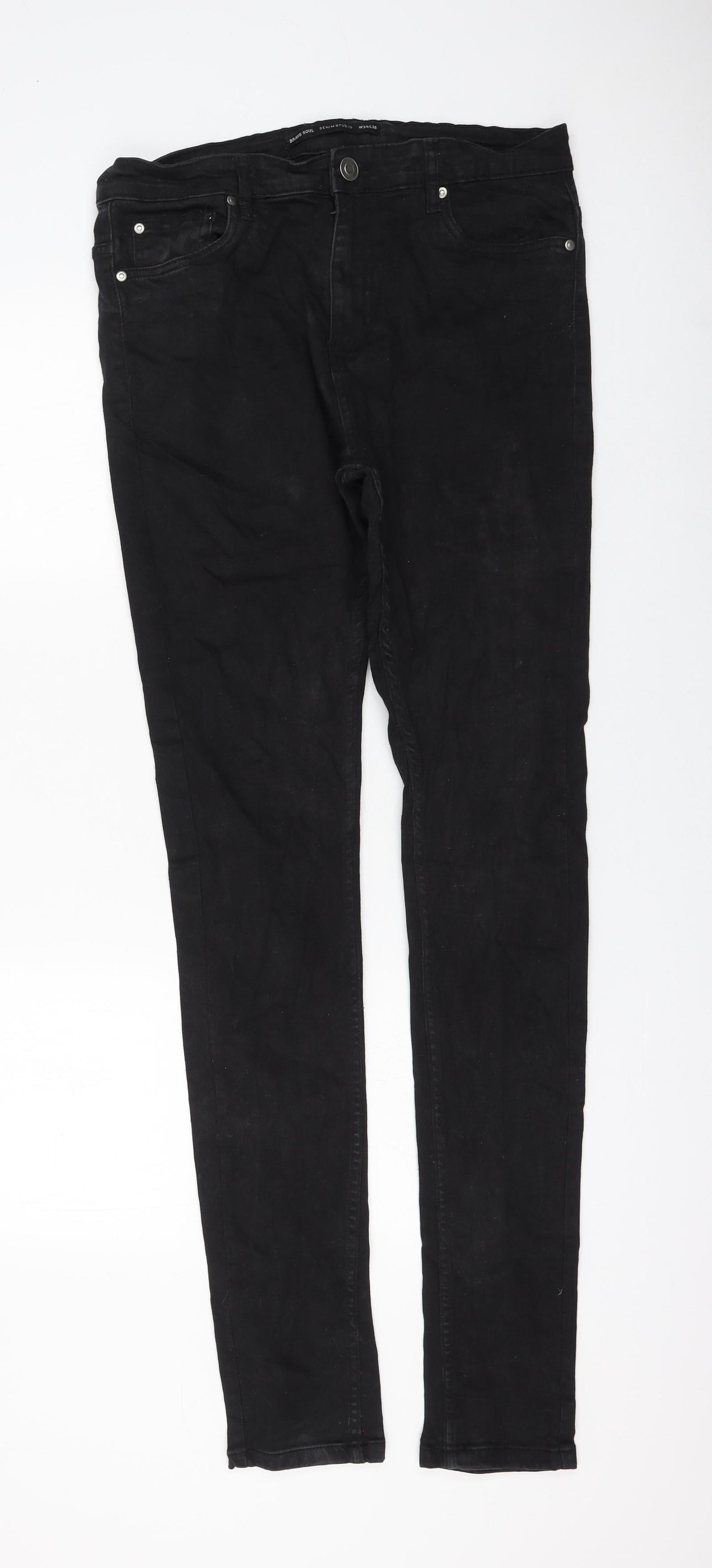 Brave Soul Womens Black Cotton Skinny Jeans Size 34 in L38 in Regular Zip