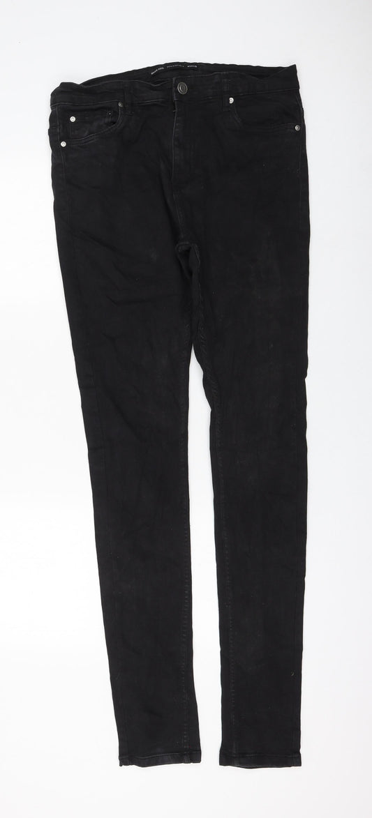 Brave Soul Womens Black Cotton Skinny Jeans Size 34 in L38 in Regular Zip