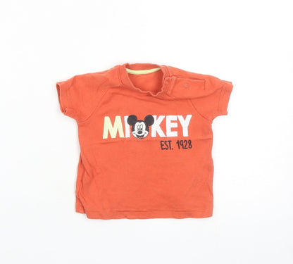 Nutmeg Baby Orange Cotton Basic T-Shirt Size 0-3 Months Round Neck Snap - Mickey Mouse